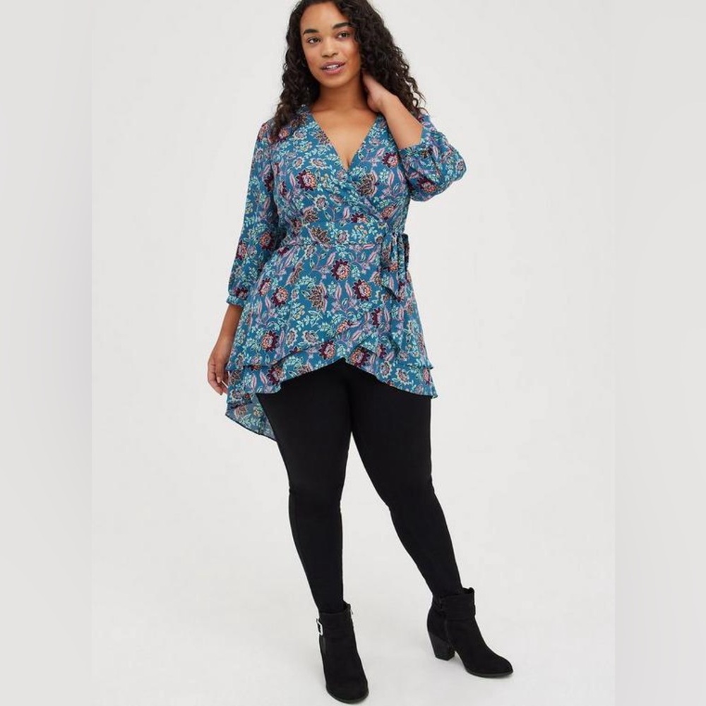 Torrid Georgette Floral Wrap Tunic Blouse